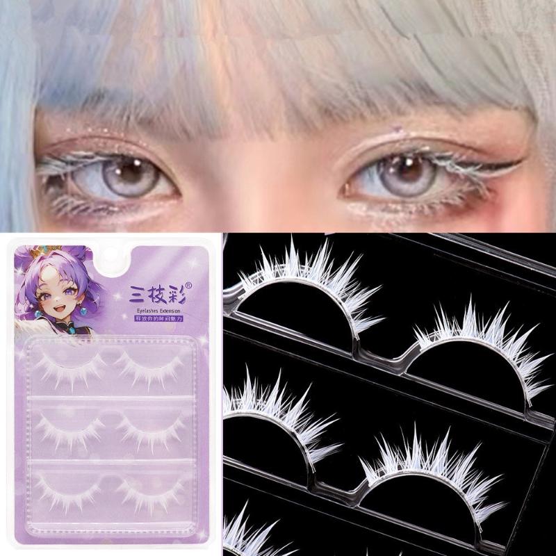 3 Pairs Cosplay White Eyelashe - Lashes Eyelash Extension 评论和价格