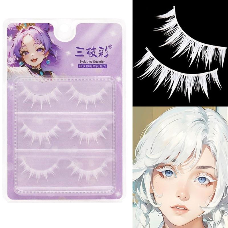 3 Pairs Cosplay White Eyelashe - Lashes Eyelash Extension 评论和价格